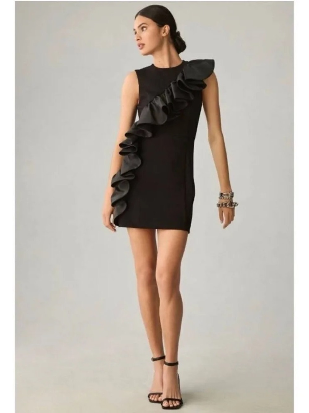 NWT Hutch Anthropologie Black Ruffle Sleeveless Mini Sheath Dress Small